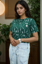 Loopknit Crop Short Top with Printed Design