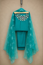 Silk Churidar Material –  Floral Thread & Sequins Work