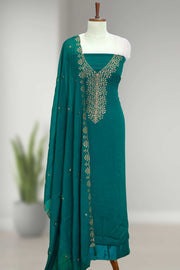 Silk Churidar Material with Golden Embroidery