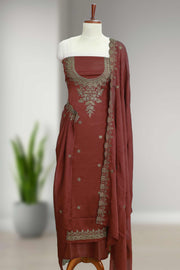 Georgette Churidar Material with Golden Embroidery & Stone Work