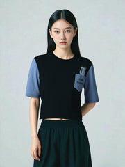 Loopknit Crop Short Top with Embroidery Thread Work