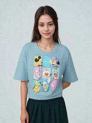 Loopknit Crop Short Top with Cartoon Print