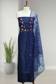 Embroidered Thread Work Silk Unstitched Dress Material