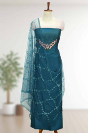 Silk Churidar Material with Floral Thread Embroidery
