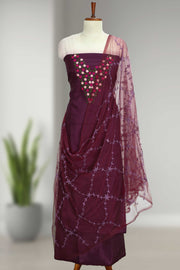Silk Churidar Material with Floral Thread Embroidery