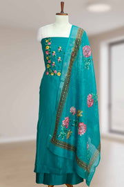 Silk Churidar Material with Floral Thread Work