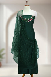 Silk Churidar Material with Floral Thread Embroidery