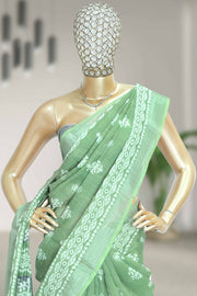 Linen Saree with Batik Design & Tassel Finish