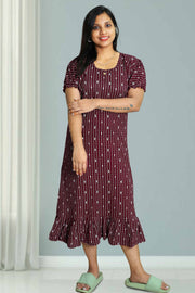 Cotton Night Dress with Print & Puff Sleeves