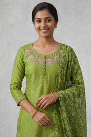 Silk Churidar Material – Floral Thread Work with Sequins