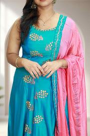 Silk Churidar with Beads & Stone Work