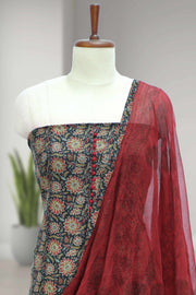 Cotton Churidar Material – Floral Print with Button Work