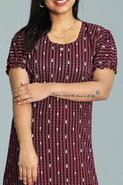 Cotton Night Dress with Print & Puff Sleeves