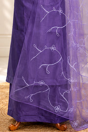 Silk Churidar Material –  Floral Thread & Sequins Work