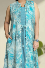 Overcoat Top – Floral Print with Smocking Design