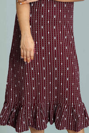 Cotton Night Dress with Print & Puff Sleeves