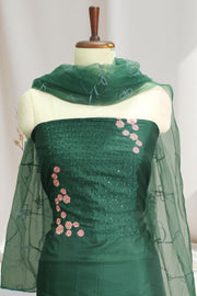 Silk Churidar Material –  Floral Thread & Sequins Work