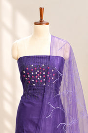 Silk Churidar Material –  Floral Thread & Sequins Work