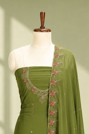 Georgette Churidar Material – Golden Floral Thread & Stone Work