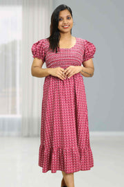 Cotton Night Dress with Smocking Design