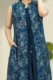 Overcoat Top – Floral Print with Smocking Design