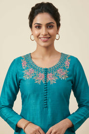 Silk Churidar Material – Floral Thread Work with Sequins
