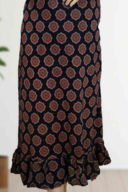 Ajarak Print Cotton Night Dress – V Neck & Puff Sleeve