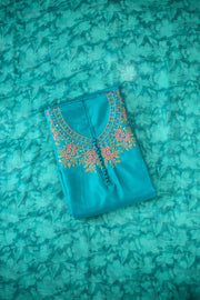 Silk Churidar Material – Floral Thread Work with Sequins
