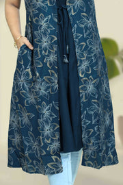 Overcoat Top – Floral Print with Smocking Design