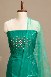 Silk Churidar Material –  Floral Thread & Sequins Work