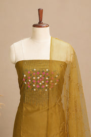Silk Churidar Material –  Floral Thread & Sequins Work