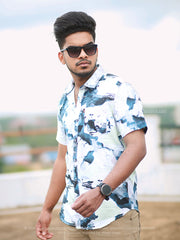 Men's Regular Fit Satin Cotton Printed Half Sleeve Casual Shirt