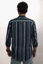 Men’s Casual Cotton Stripe Shirt – Chinese Collar, Full Sleeve