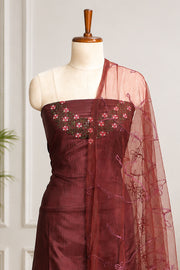 Silk Churidar Material –  Floral Thread & Sequins Work