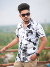 Men's Regular Fit Satin Cotton Printed Half Sleeve Casual Shirt