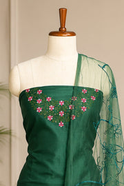 Silk Churidar Material –  Floral Thread & Sequins Work