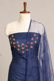 Silk Churidar Material –  Floral Thread & Sequins Work