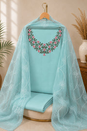 Silk Churidar Material –  Floral Thread & Sequins Work