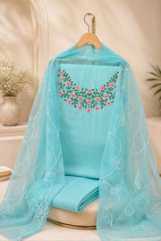Silk Churidar Material –  Floral Thread & Sequins Work