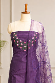 Silk Churidar Material –  Floral Thread & Sequins Work