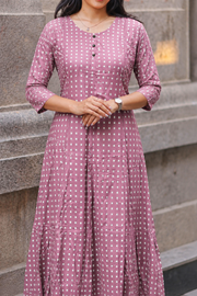 Rayon Printed Button Work Long Top