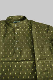 Paul Berg Men’s Short Kurta – Golden Print Work