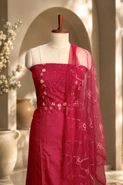 Silk Churidar Material –  Floral Thread & Sequins Work