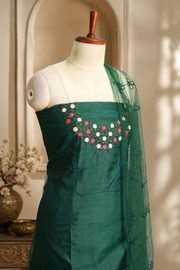 Silk Churidar Material –  Floral Thread & Sequins Work