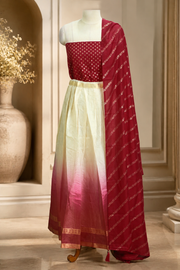 Traditional Gold Check Silk Dhavani Set