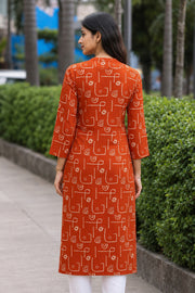 Women's Abstract  Print Straight Cotton Kurti