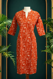 Women's Abstract  Print Straight Cotton Kurti