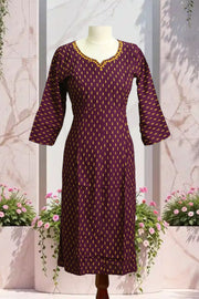 Women's  Gold Foil Print A-Line Kurti with Embroidered Neck