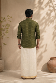 Paul Berg Men’s Short Kurta – Golden Print Work