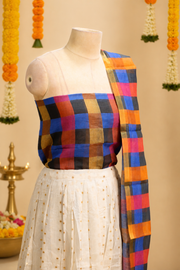 Madrasi Check Banarasi Silk Dhavani Set